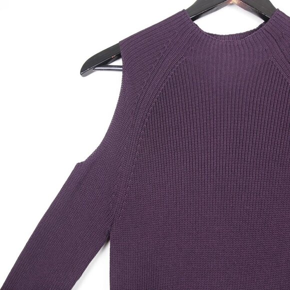 Aritzia Wilfred Bonnard Stretch Knit Cold Shoulder Sweater Noble Plum Size Large - Picture 3 of 7